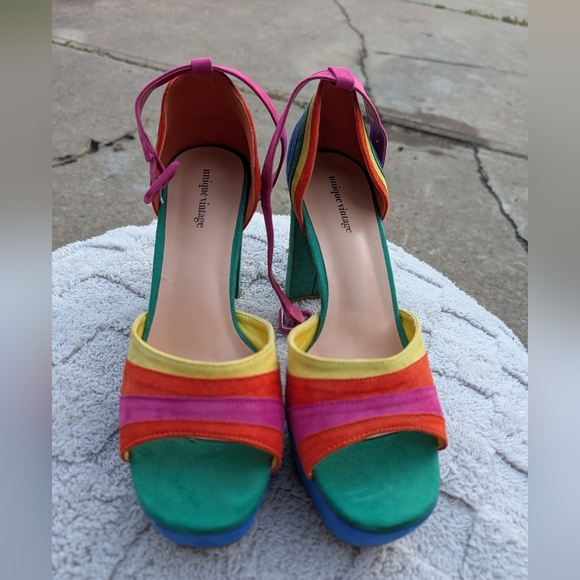 Unique Vintage Shoes - Unique Vintage Rainbow Chunky Platforms Size 10/41